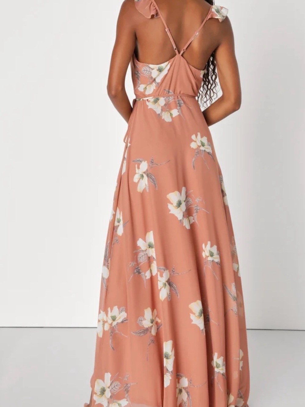 Lulu's Dusty Rose Floral Tie-Shoulder Maxi Dress